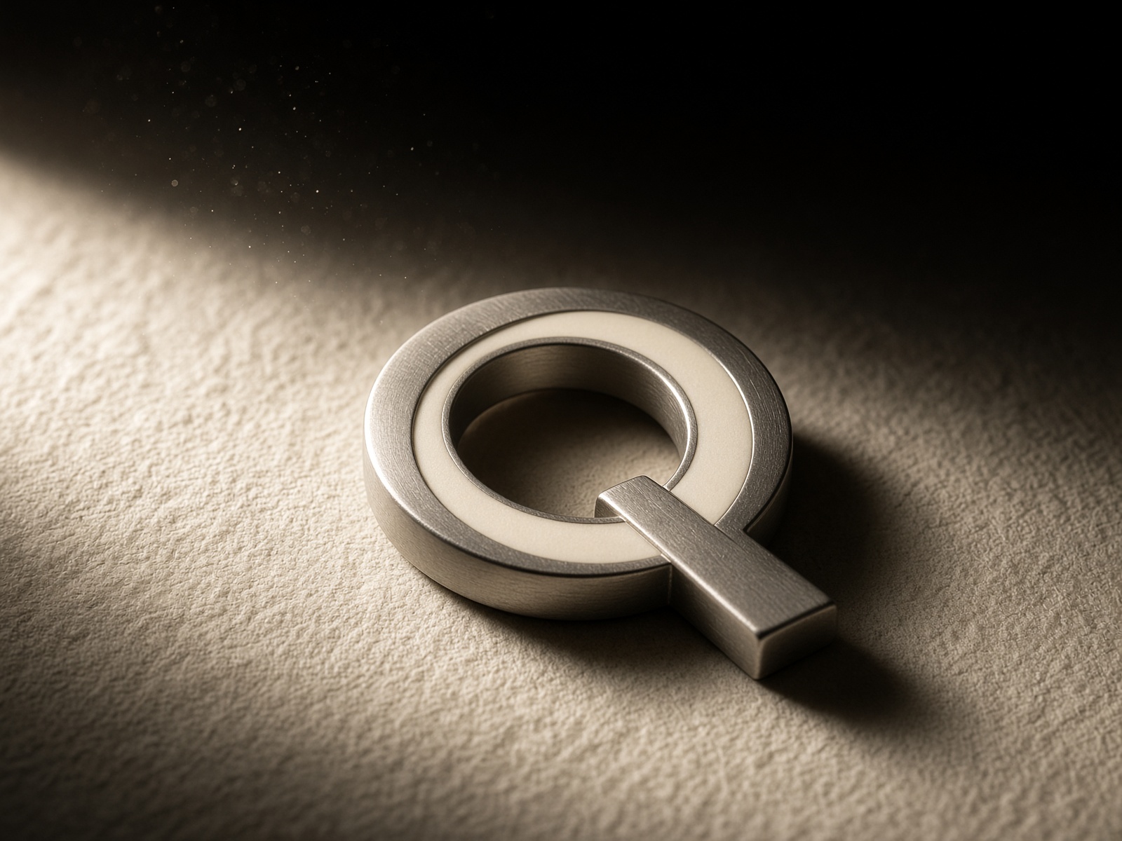 Brushed metal Q on laid paper.